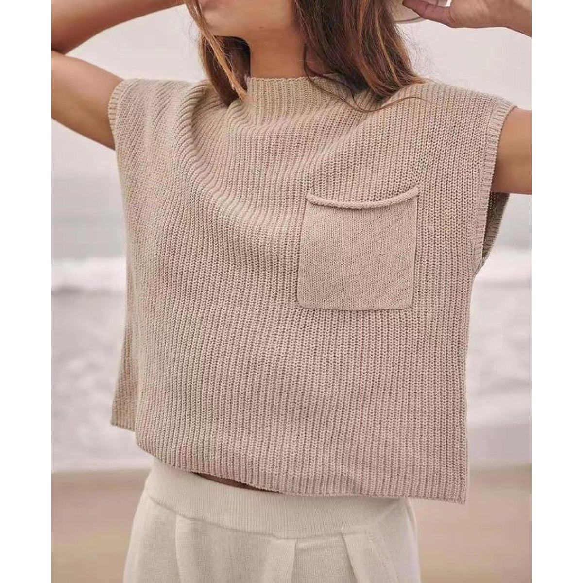 Women's Casual Two Piece Outfits Pockets Sleeveless Top