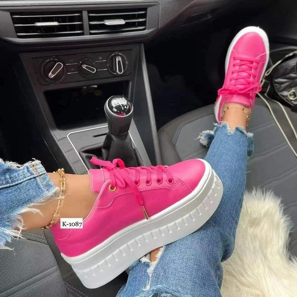 Women's Chunky Heel Shoes Ankle Boots Lace-up Sneakers