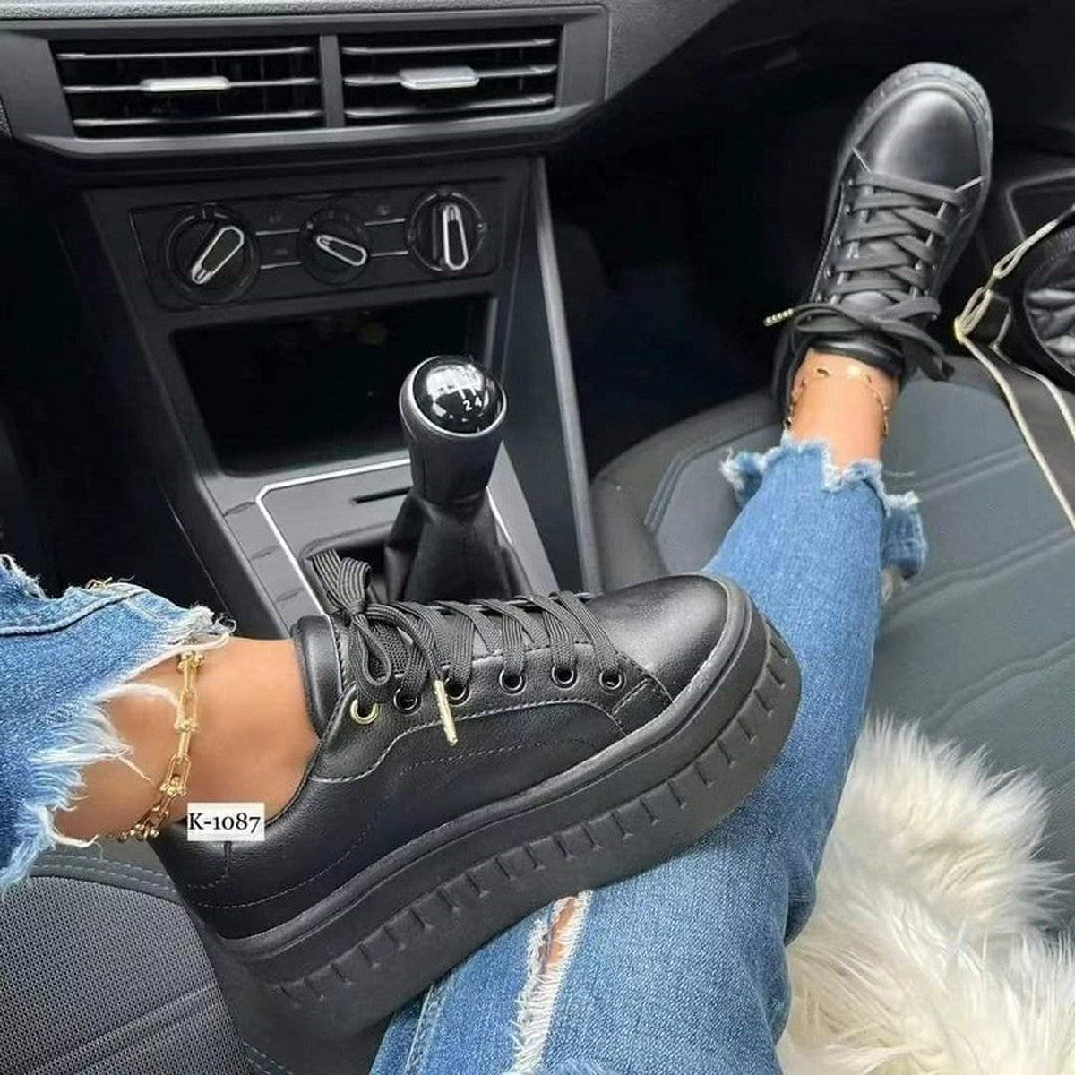 Women's Chunky Heel Shoes Ankle Boots Lace-up Sneakers