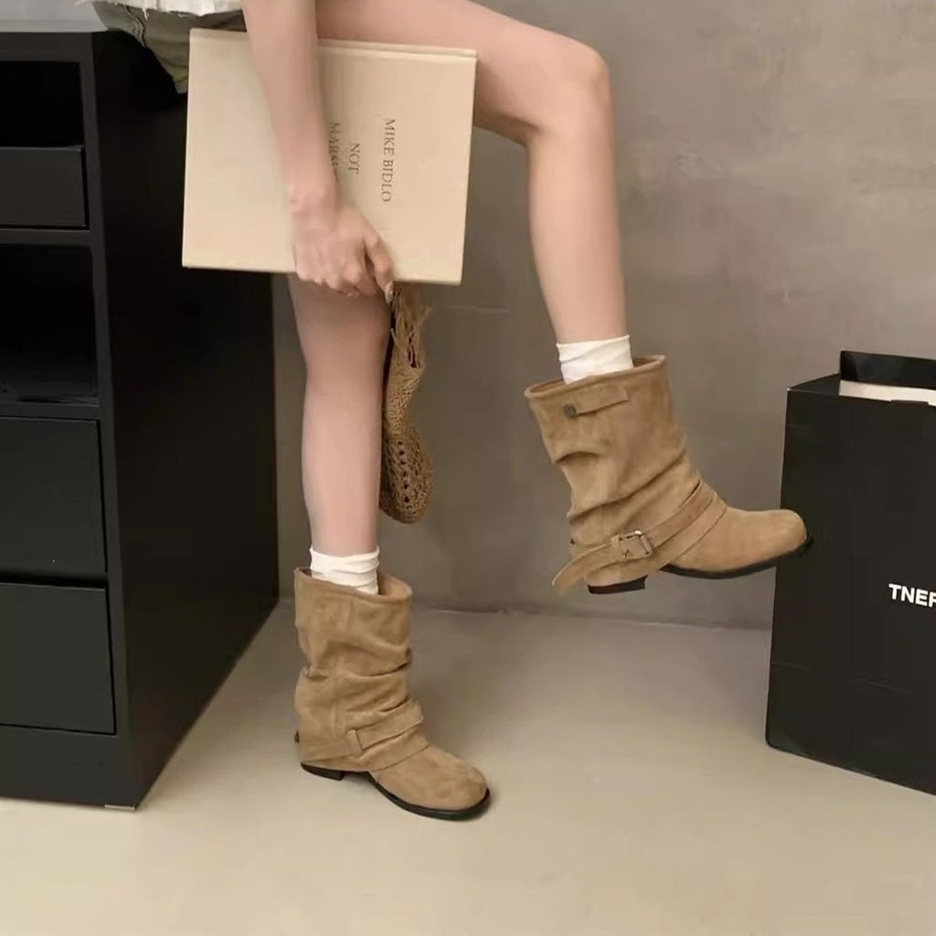 Women's Chunky-heeled Pleated Ankle Boots