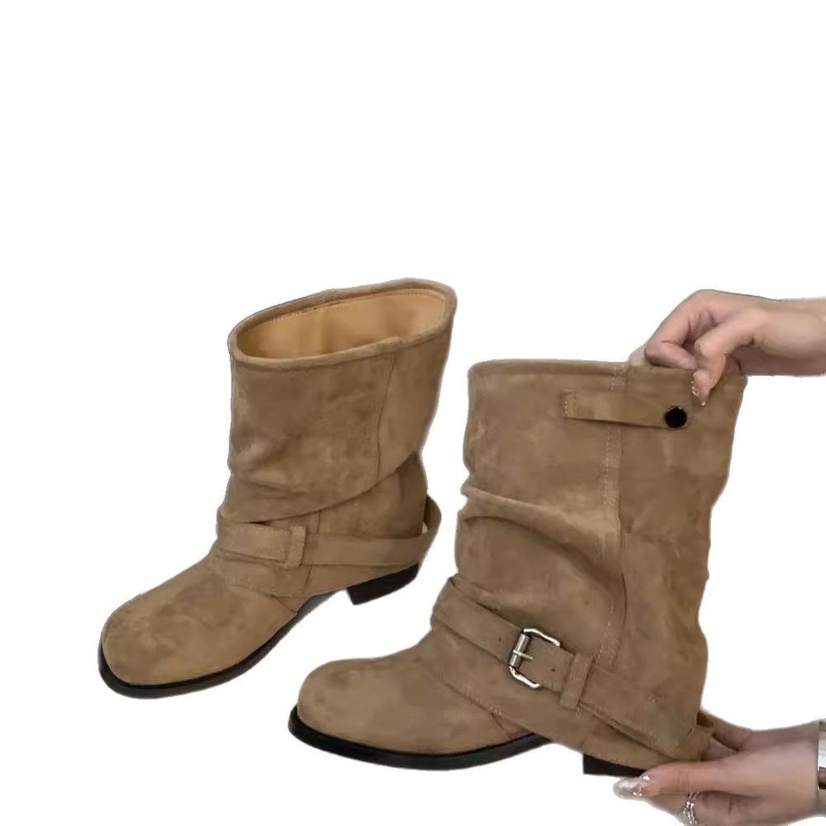 Women's Chunky-heeled Pleated Ankle Boots