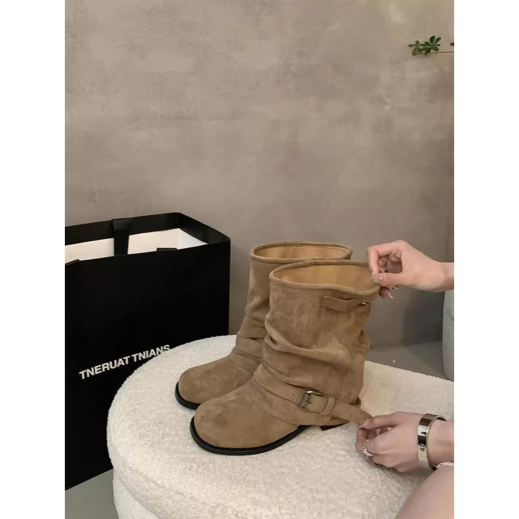 Women's Chunky-heeled Pleated Ankle Boots
