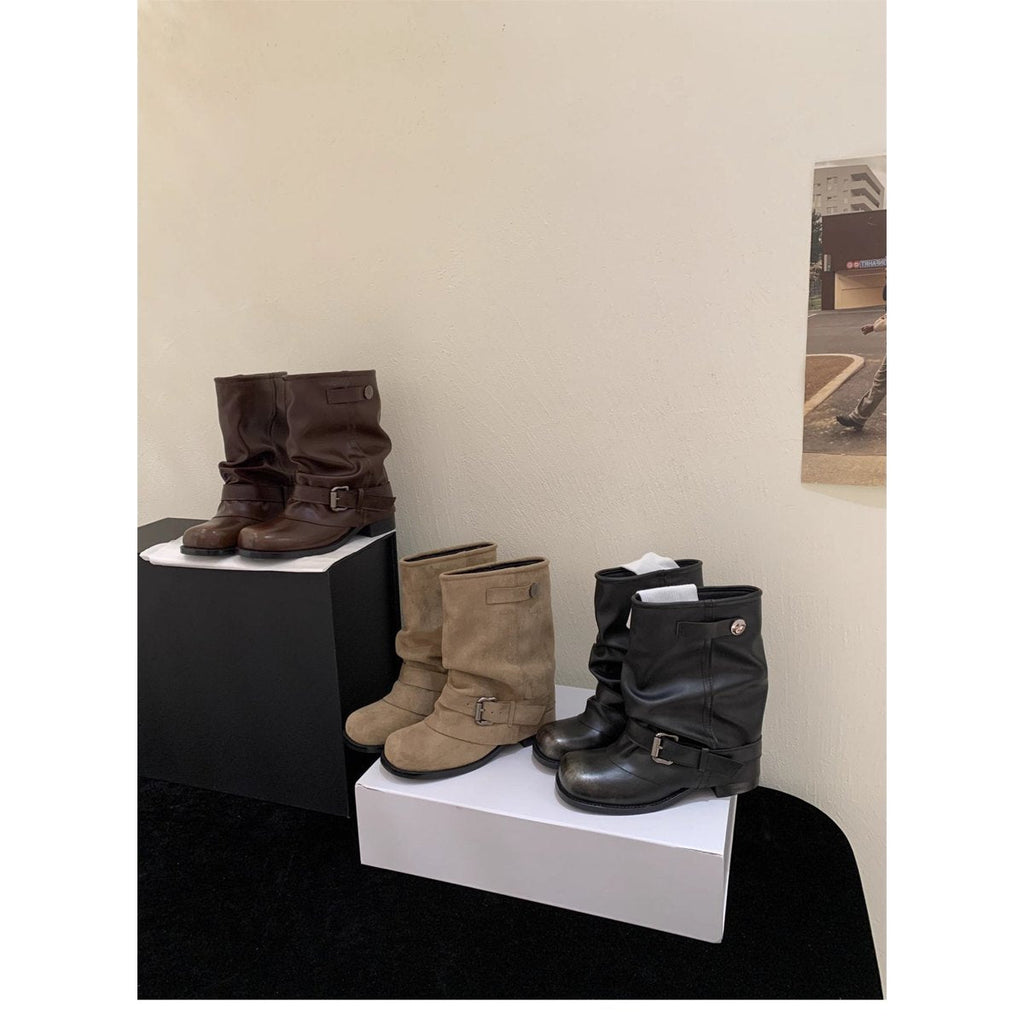 Women's Chunky-heeled Pleated Ankle Boots