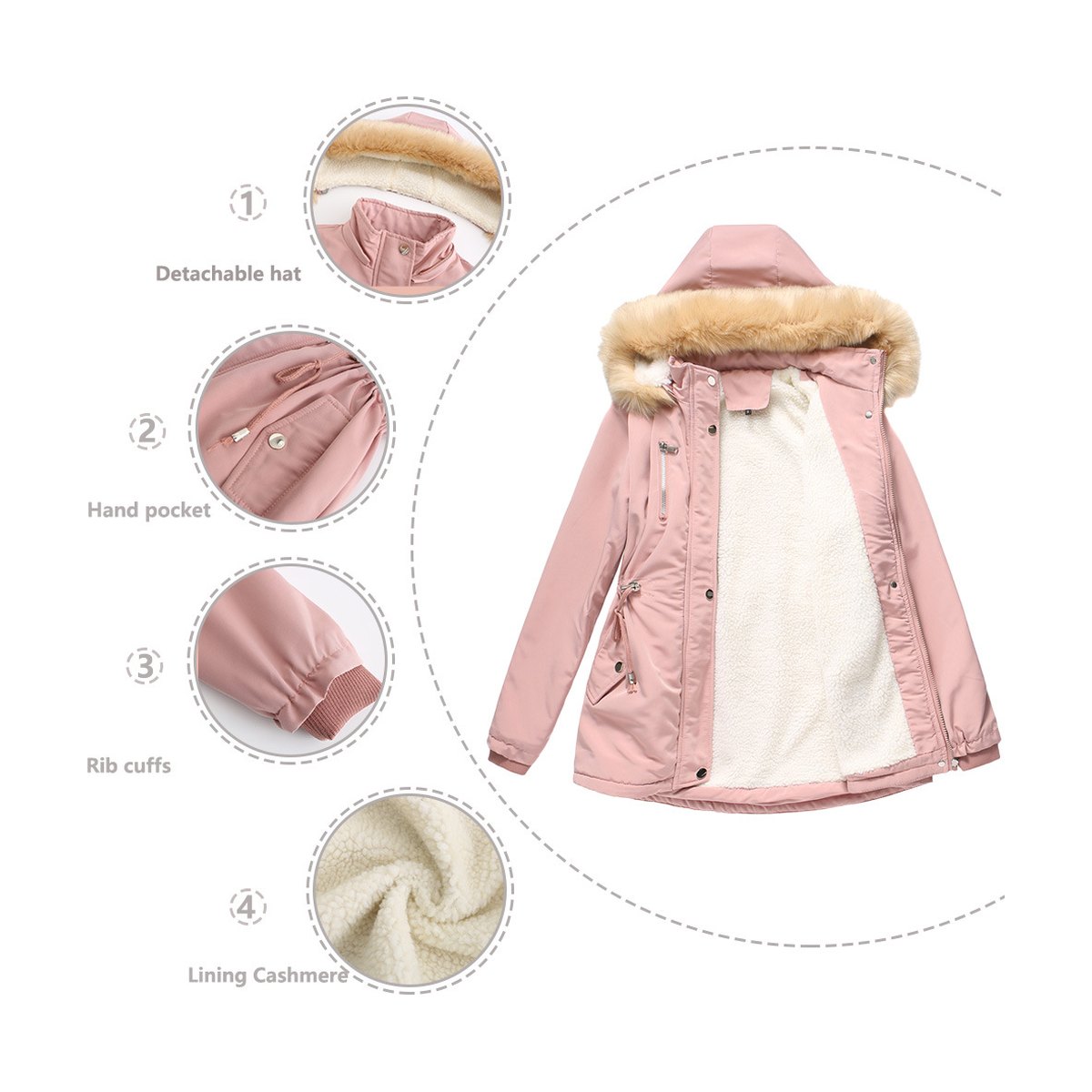 Women's Coat Detachable Hooded Feece Jacket