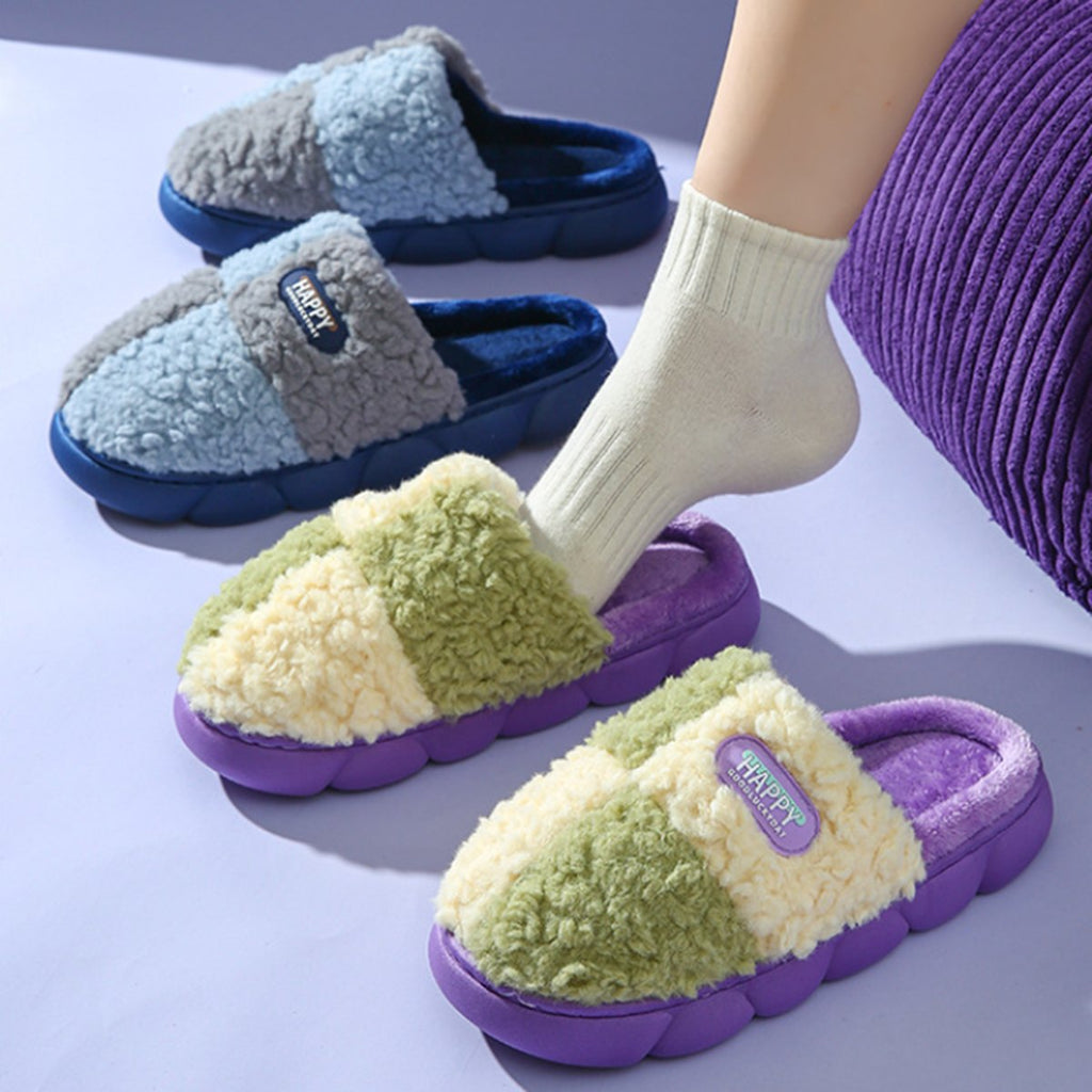 Women's Color-matching Home Slippers Eva Thick-soled Warm Plush