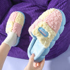 Women's Color-matching Home Slippers Eva Thick-soled Warm Plush