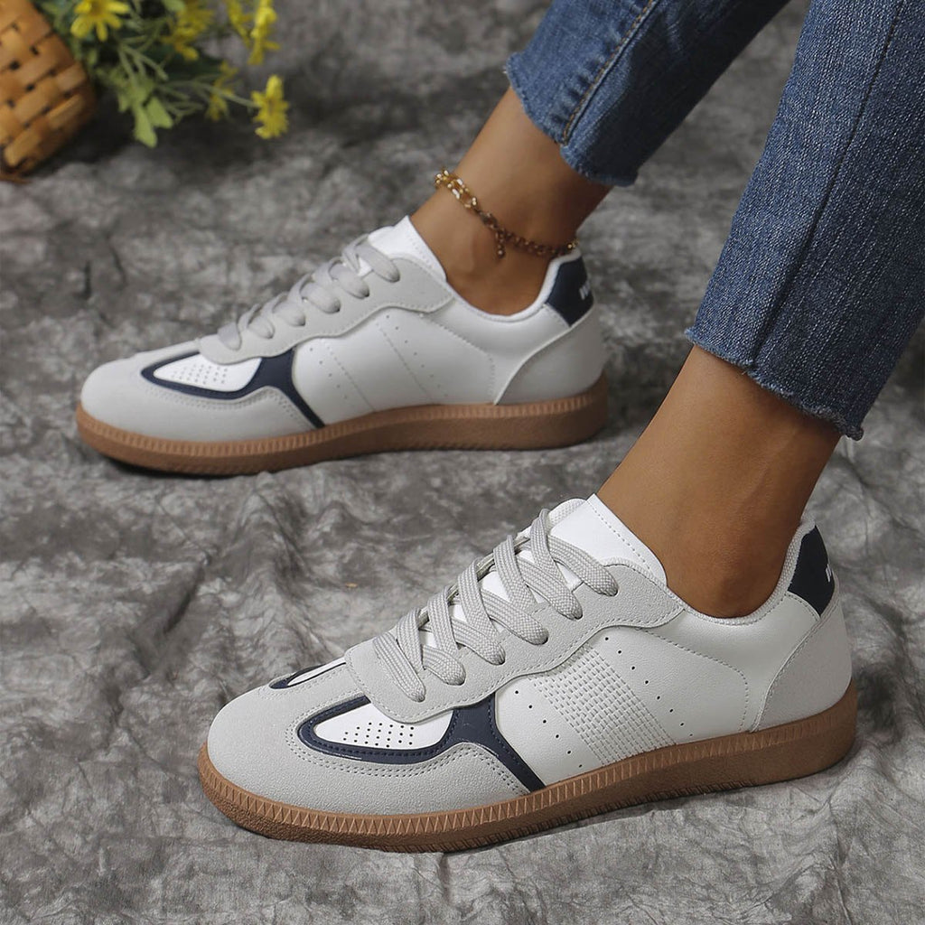 Women's Colorblock Lace-up Flats Shoes Breathable Hollow Slip