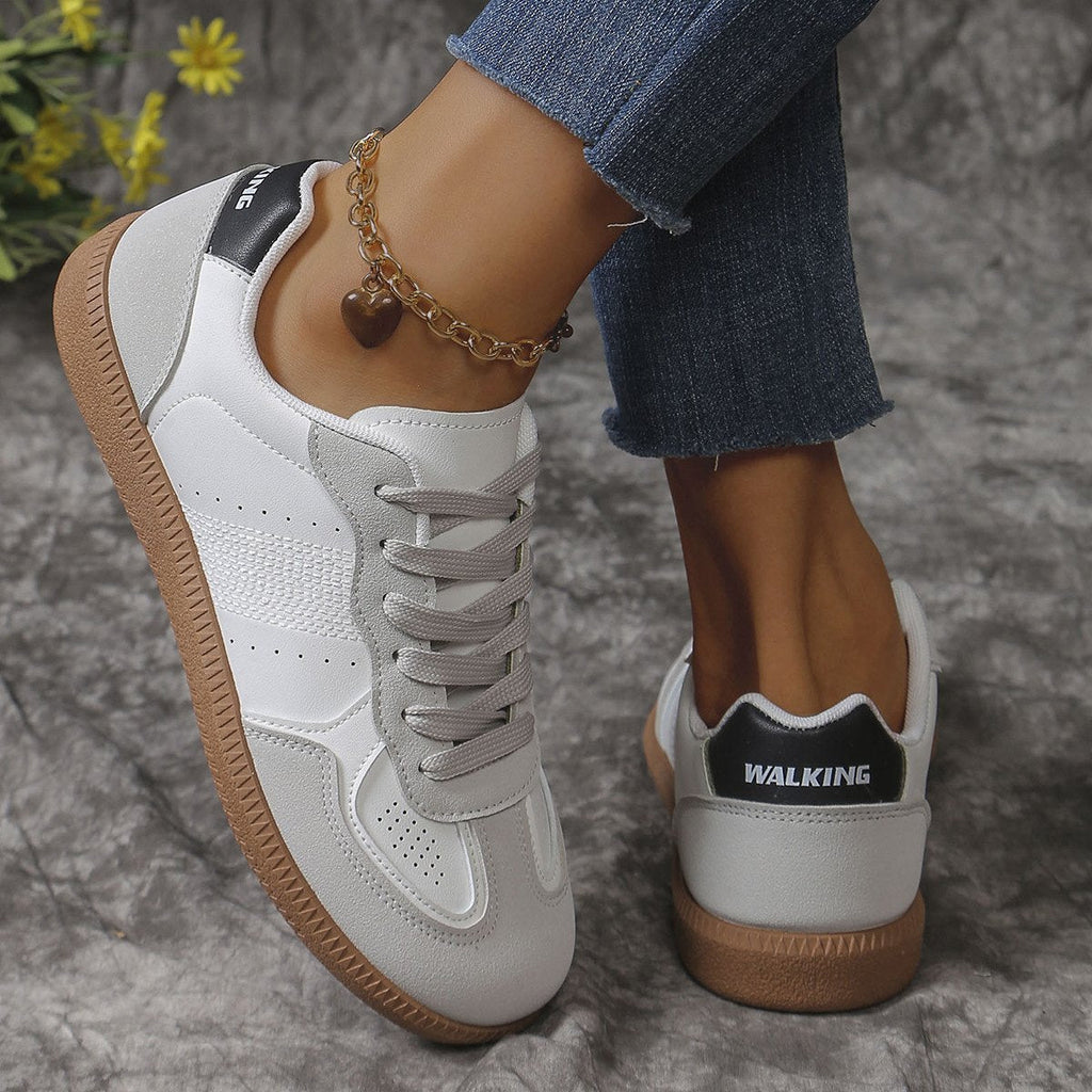 Women's Colorblock Lace-up Flats Shoes Breathable Hollow Slip