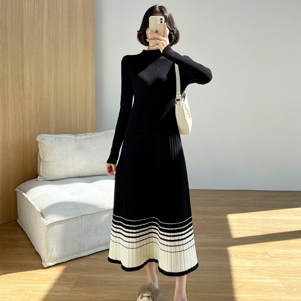 Women's Contrasting Color Stitching Inner Knit Dress