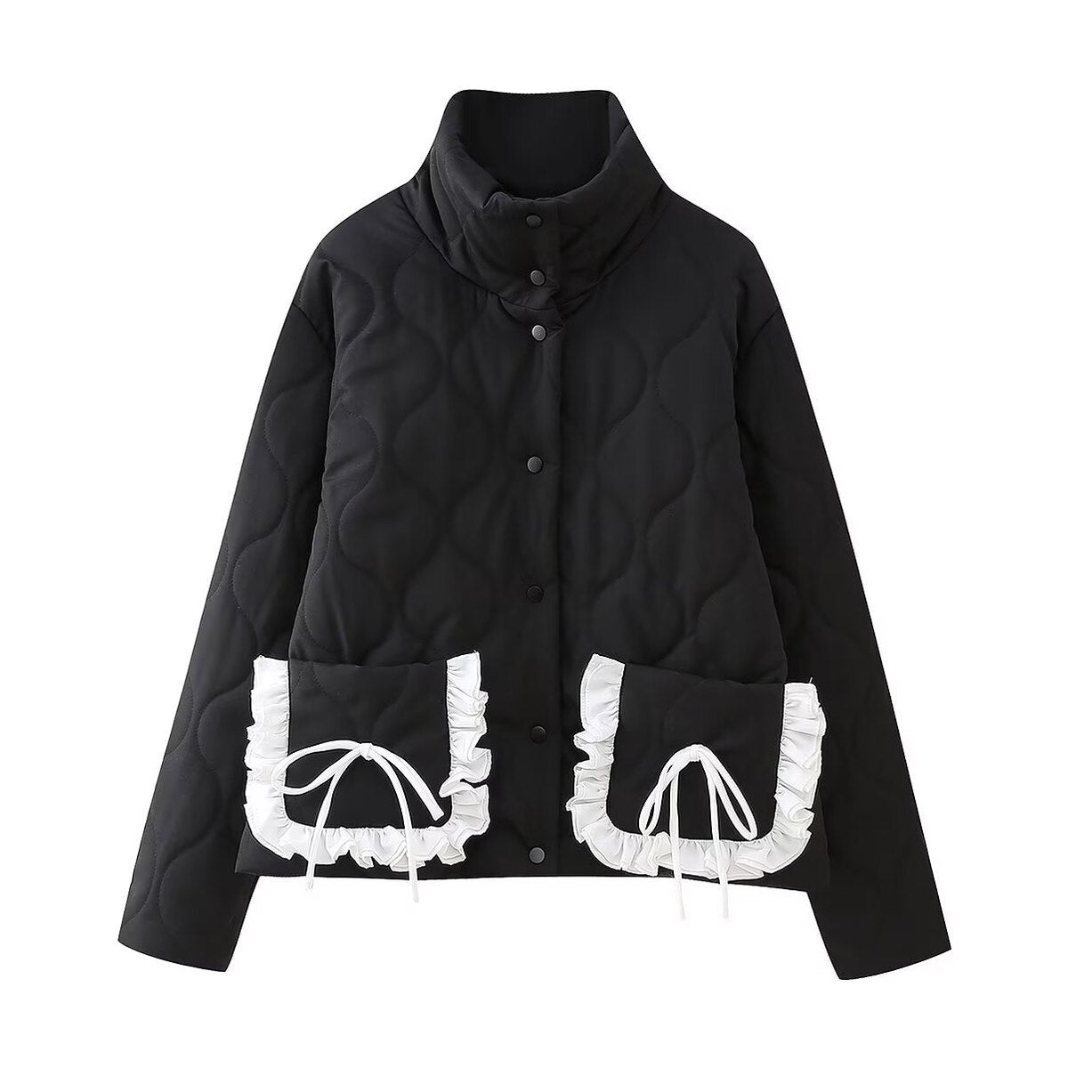 Women's Cotton Puffer Jacket Bow-tie Pockets