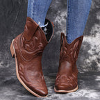 Women's Cowboy Boots Embroidery Wedge Heel Shoes Western