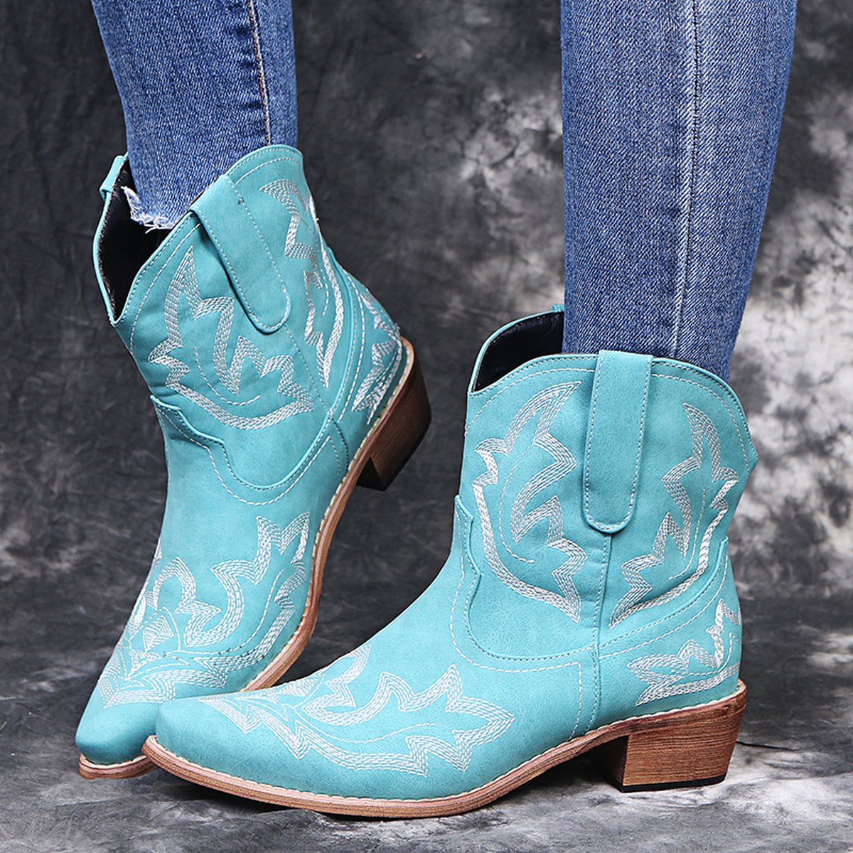 Women's Cowboy Boots Embroidery Wedge Heel Shoes Western
