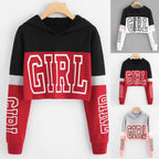 Women's Crop Top Hoodie Sweatshirt Hoodies Patchwork Lett