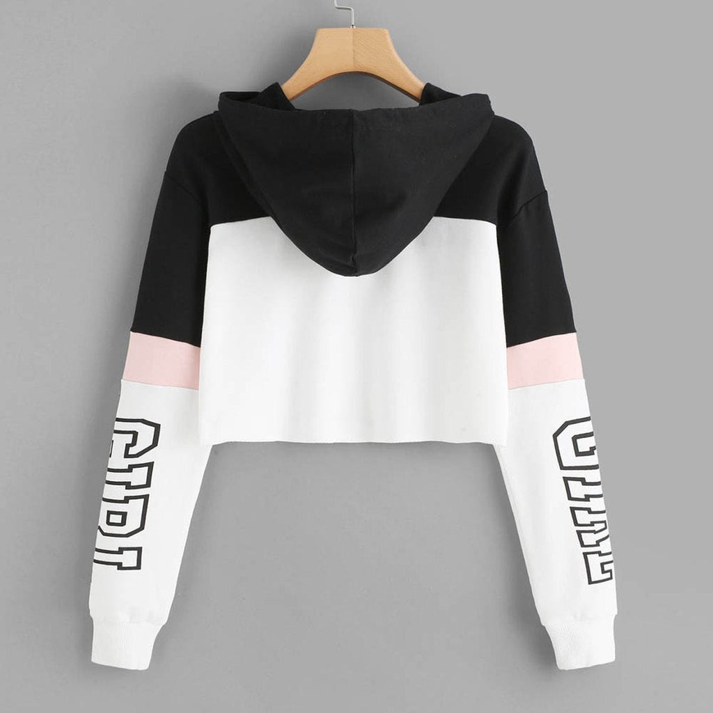 Women's Crop Top Hoodie Sweatshirt Hoodies Patchwork Lett