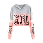 Women's Crop Top Hoodie Sweatshirt Hoodies Patchwork Lett