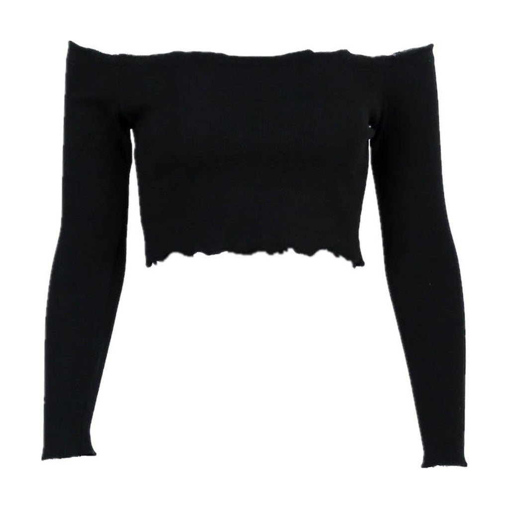 Women's Crop Top Off Shoulder Black Red Crochet