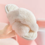 Women's Cross-strap Furry Slippers Warm House Shoes Casual