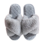 Women's Cross-strap Furry Slippers Warm House Shoes Casual