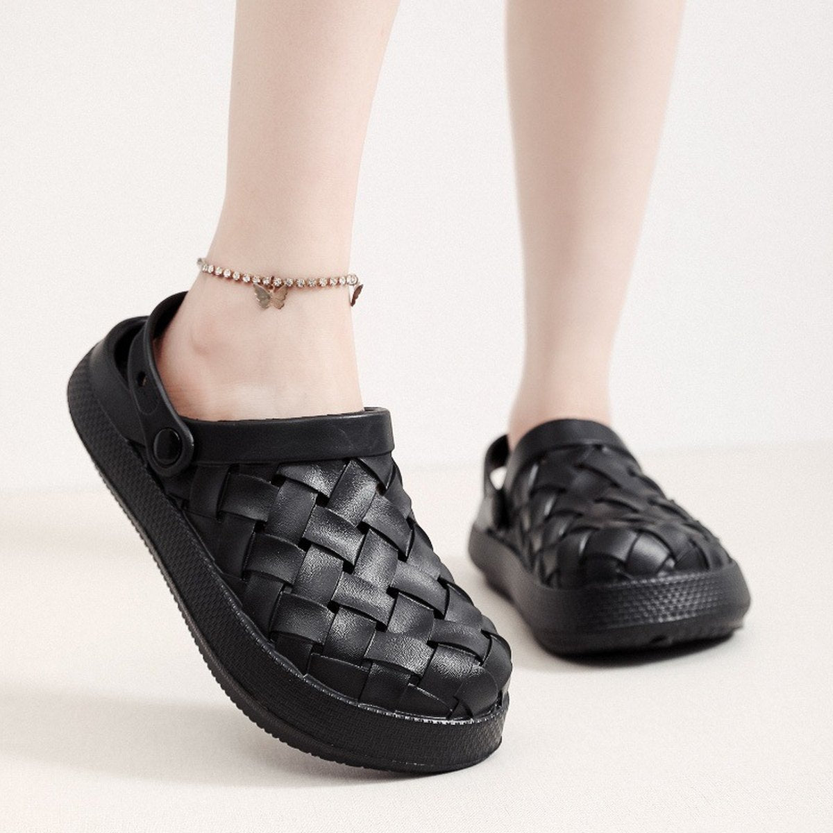 Women's Cross-woven Clogs Shoes Platform Baotou Dual-use Slippers