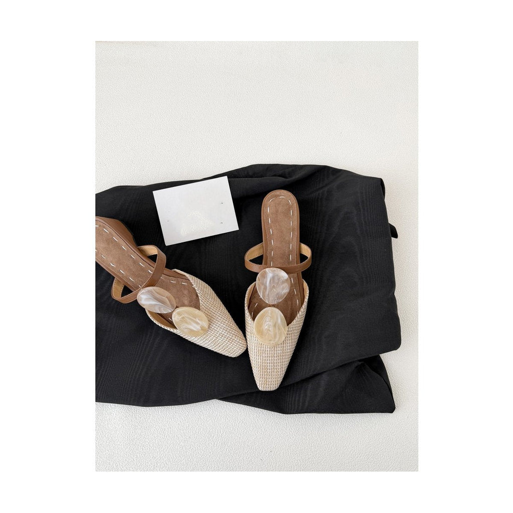 Women's Daoguang Holiday Amber Buckle Woven Breathable Mules
