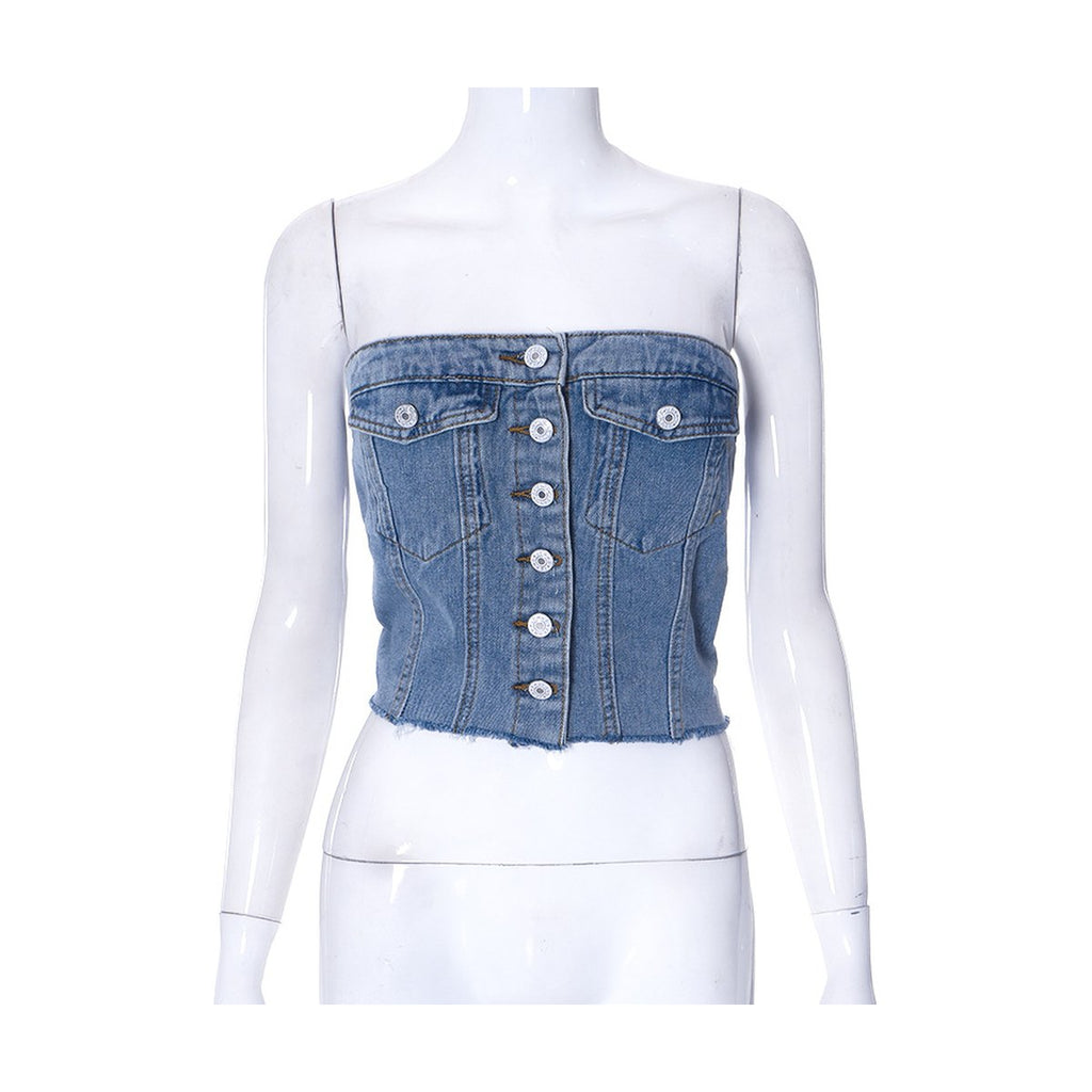 Women's Denim Button Tank-top