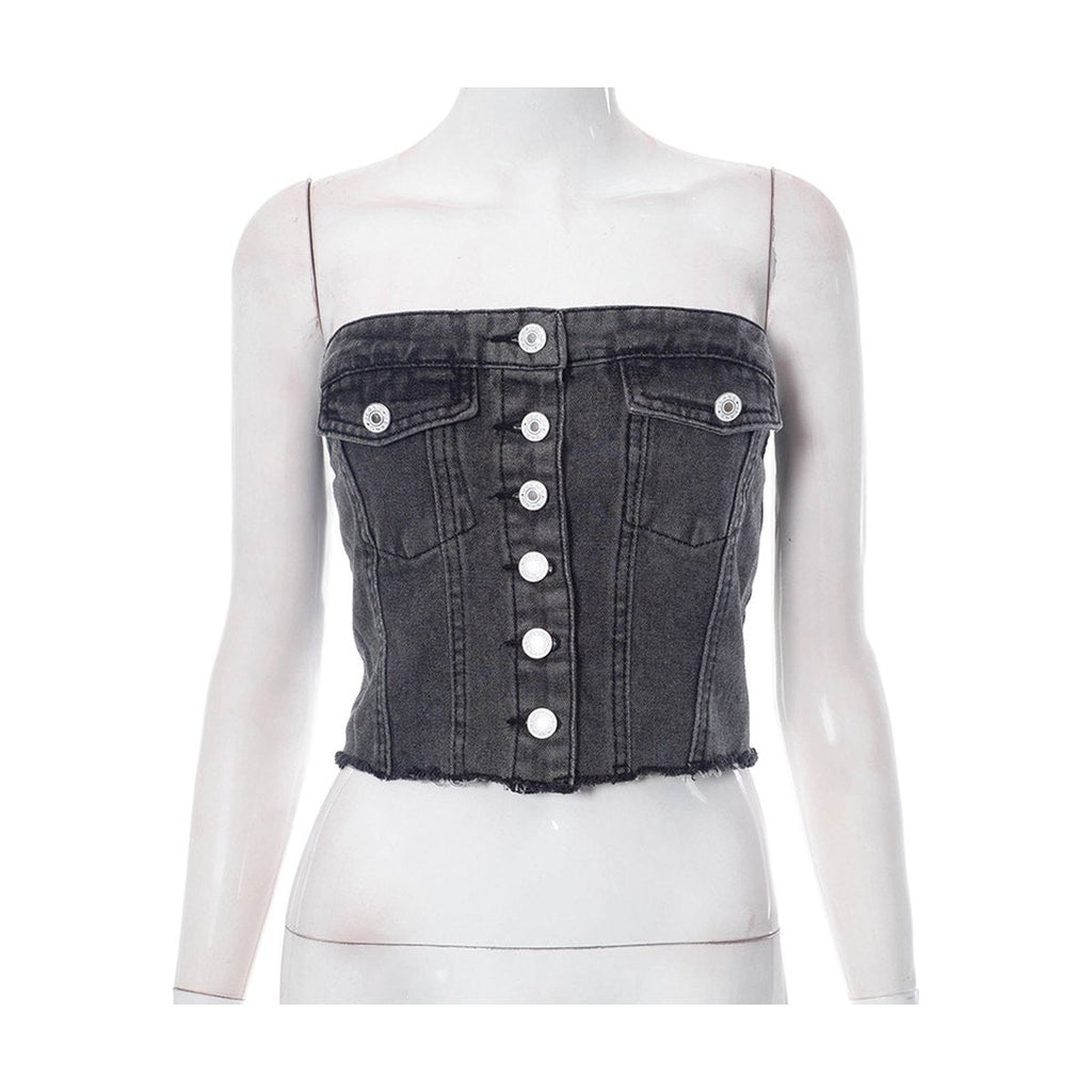 Women's Denim Button Tank-top