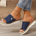 Women's Denim Canvas Wedges Sandals Hemp High Heel