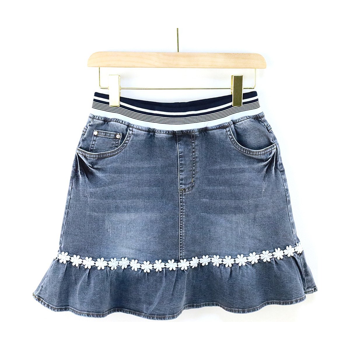 Women's Denim Skirt Elastic Embroidery