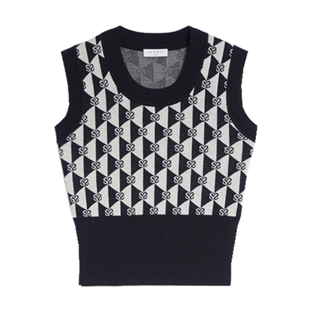 Women's Diamond Jacquard Letter Geometric Vest