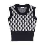 Women's Diamond Jacquard Letter Geometric Vest