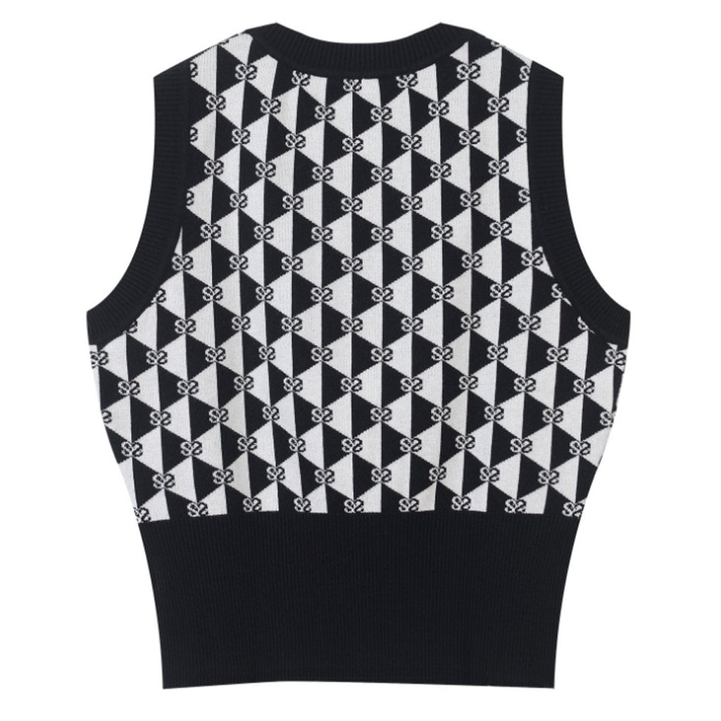 Women's Diamond Jacquard Letter Geometric Vest