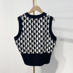 Women's Diamond Jacquard Letter Geometric Vest