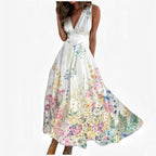 Women's Digital Printing V-neck Sleeveless Maxi Dress