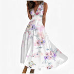 Women's Digital Printing V-neck Sleeveless Maxi Dress