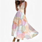 Women's Digital Printing V-neck Sleeveless Maxi Dress