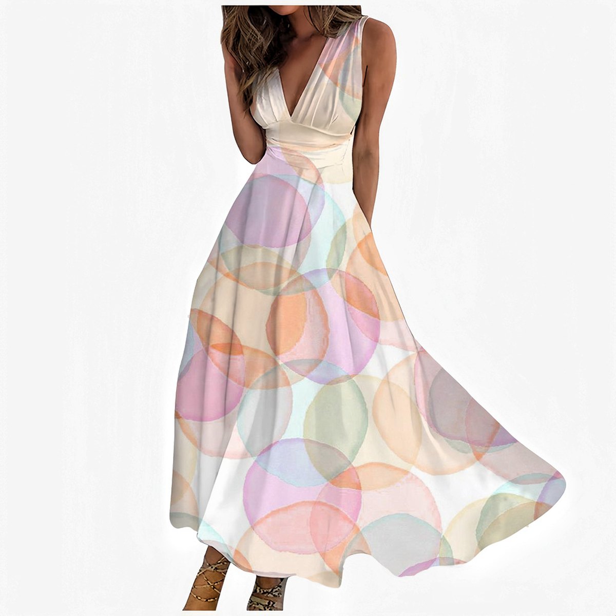 Women's Digital Printing V-neck Sleeveless Maxi Dress