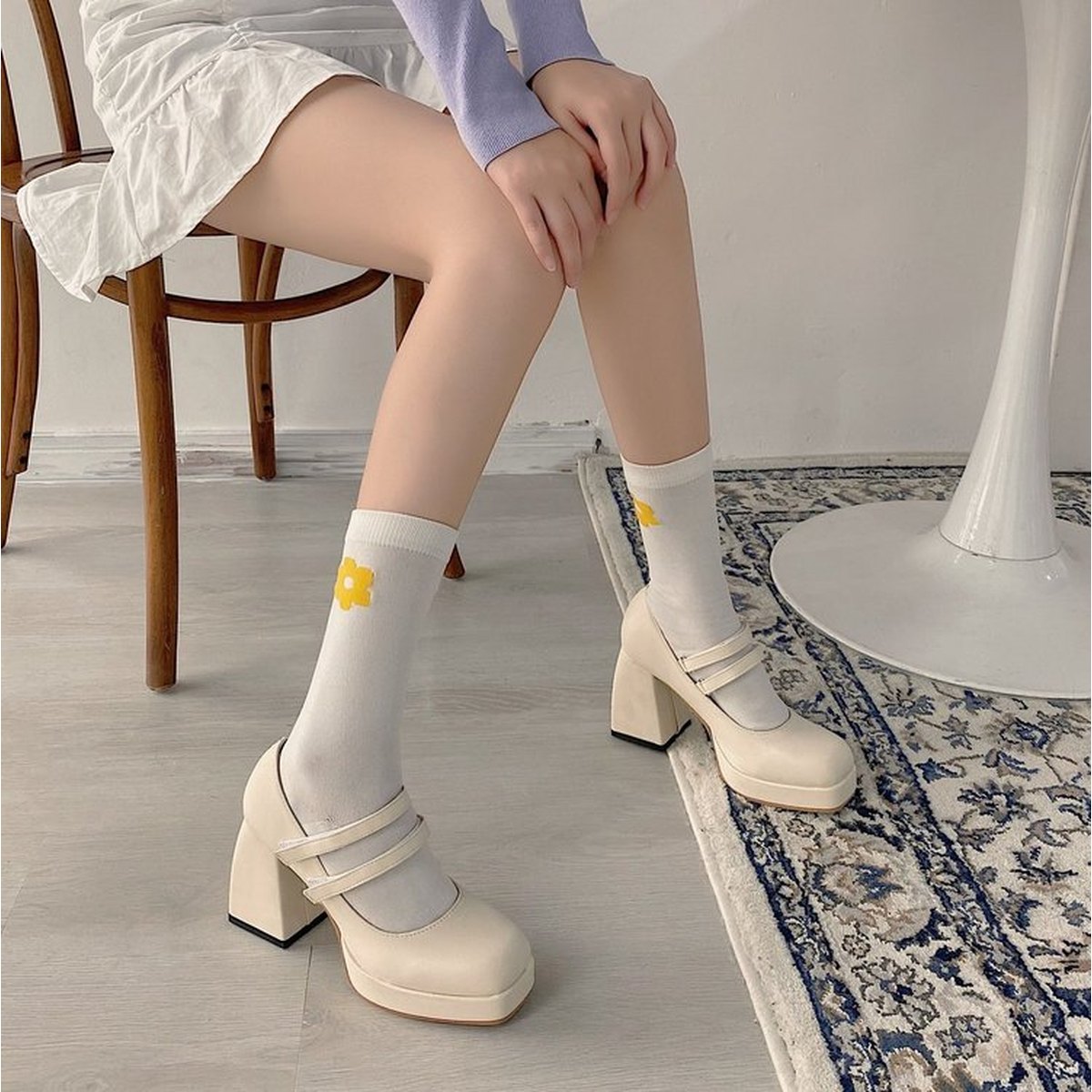 Women's Double Strap Mary Jane Pumps Round Toe
