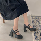 Women's Double Strap Mary Jane Pumps Round Toe
