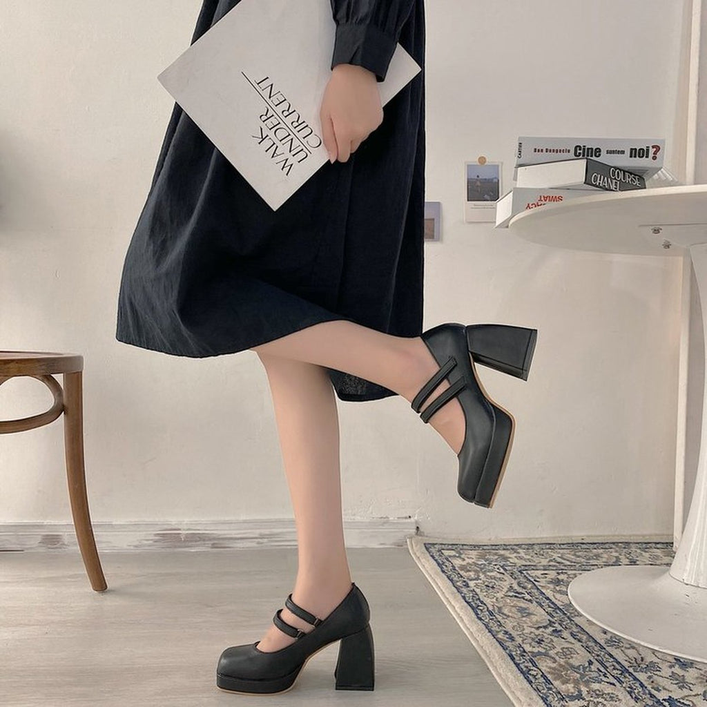 Women's Double Strap Mary Jane Pumps Round Toe