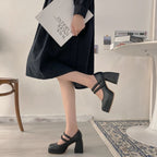 Women's Double Strap Mary Jane Pumps Round Toe
