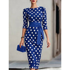 Women's Elegant Black White Polka Dot Midi Dress