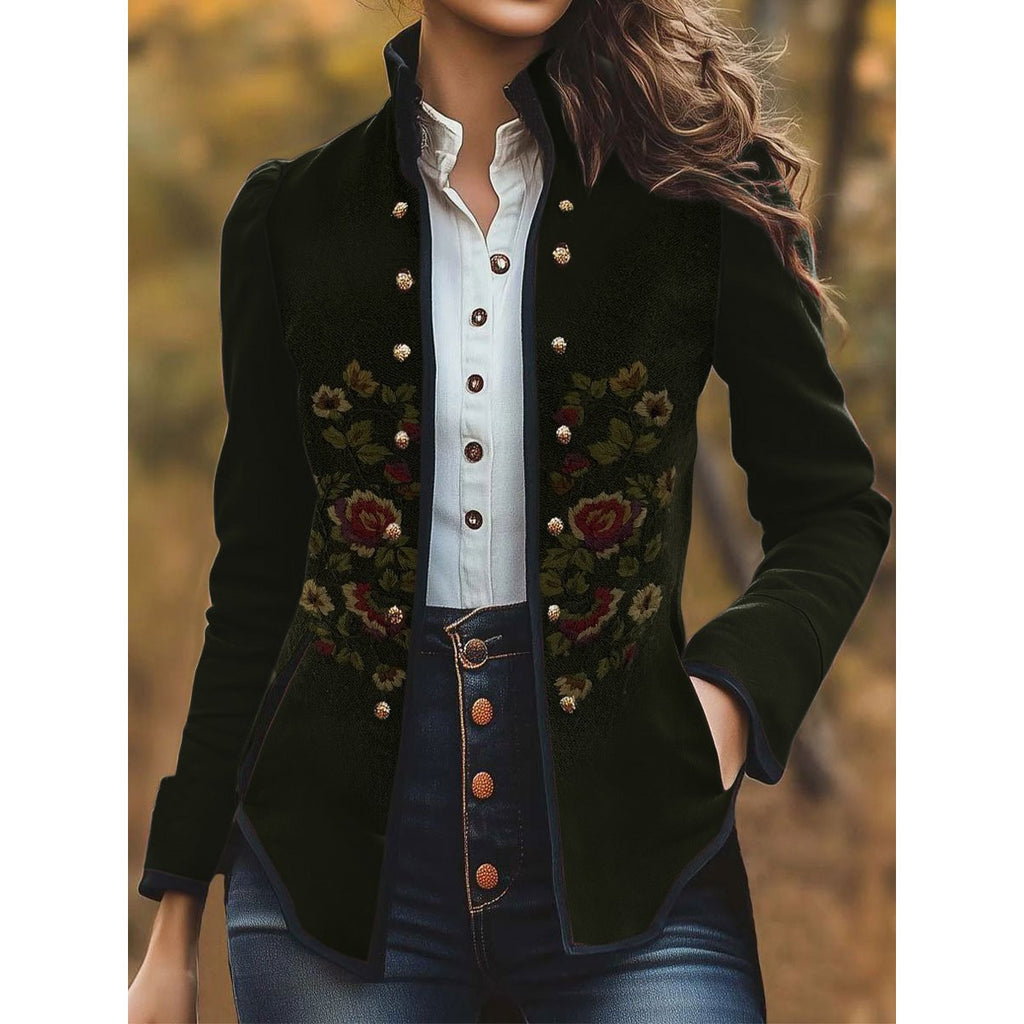 Women's Elegant Embroidered Floral Blazer