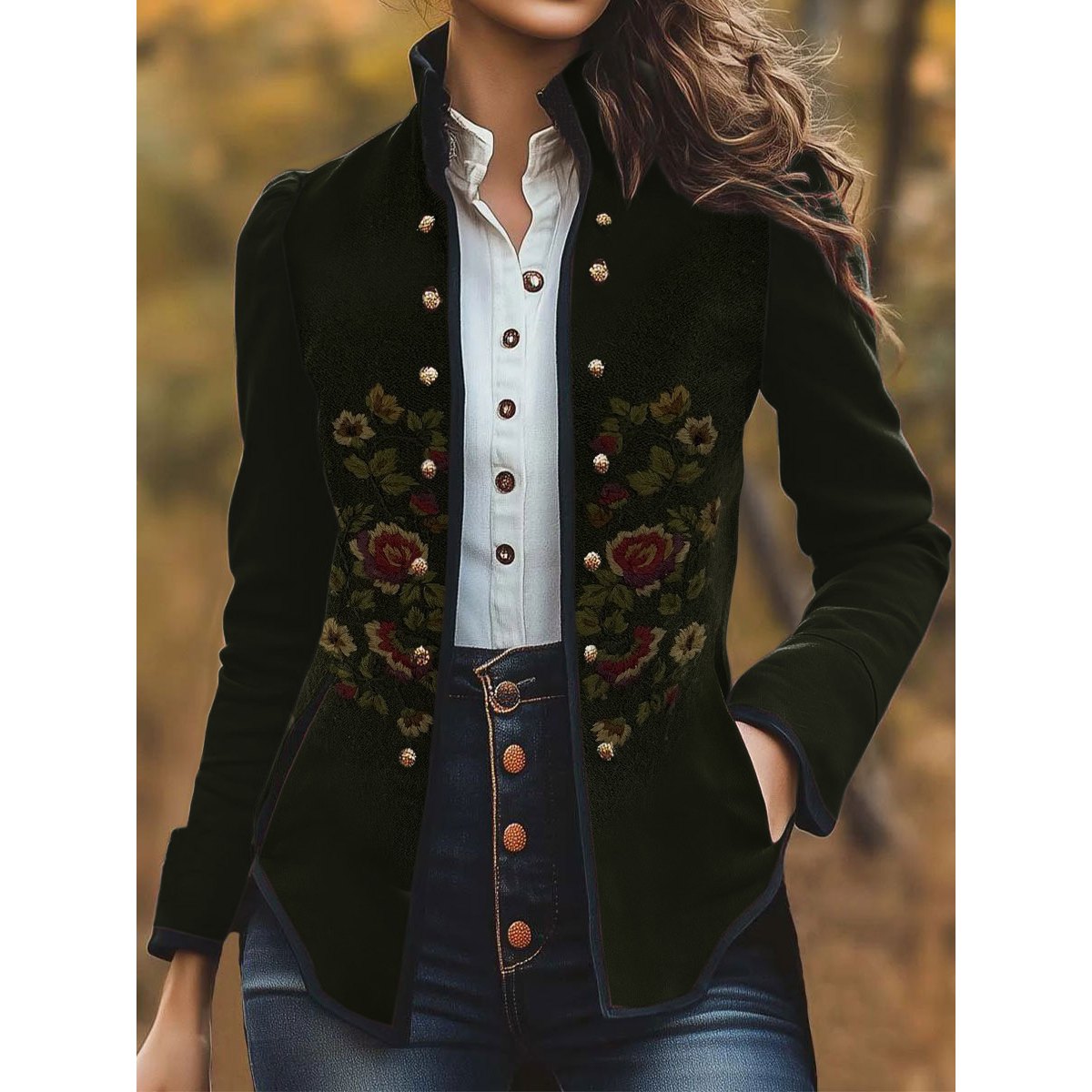 Women's Elegant Embroidered Floral Blazer