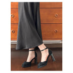 Women's Elegant Ruched Square Toe Platform Block Heel