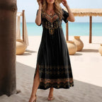 Women's Elegant Short-sleeve Printed Maxi Dress