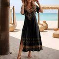 Women's Elegant Short-sleeve Printed Maxi Dress