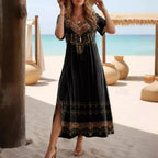 Women's Elegant Short-sleeve Printed Maxi Dress