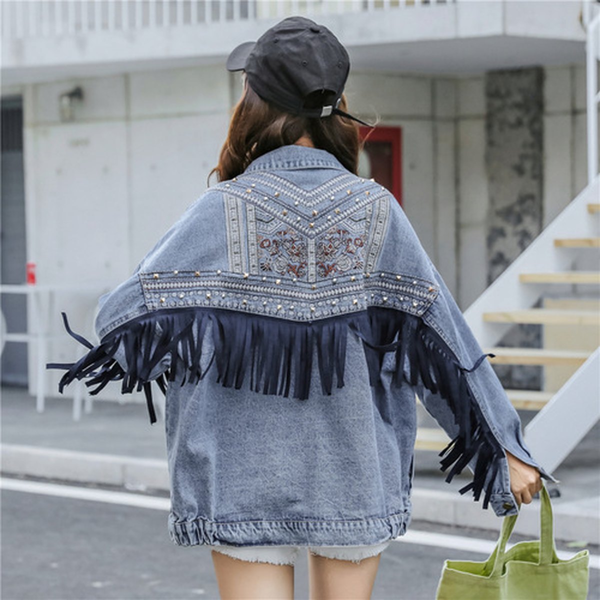 Women's Embroidered Denim Jacket Loose Tassel