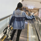 Women's Embroidered Denim Jacket Loose Tassel