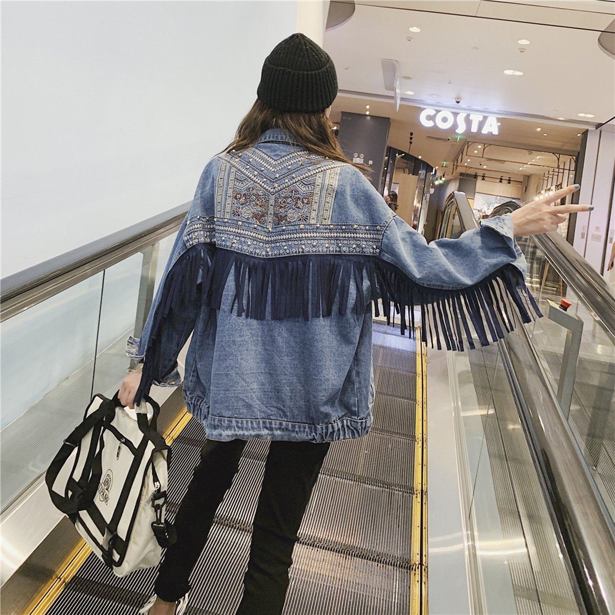 Women's Embroidered Denim Jacket Loose Tassel